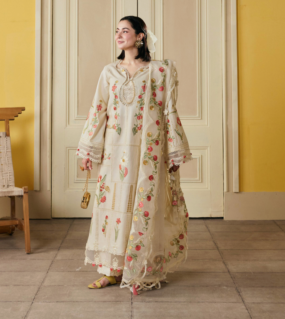 Hala Embroidered lawn + organza dupatta