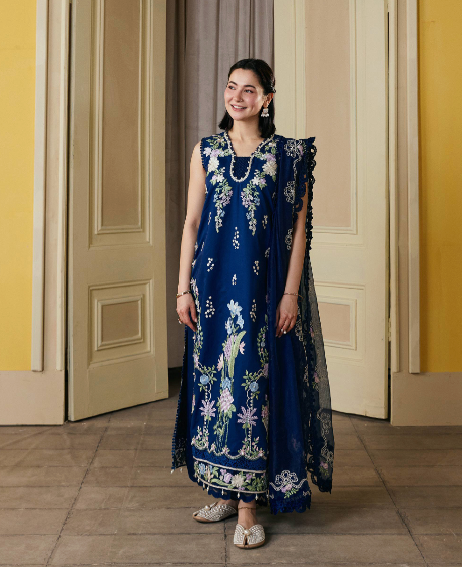 Sanam Embroidered lawn + cotton net dupatta