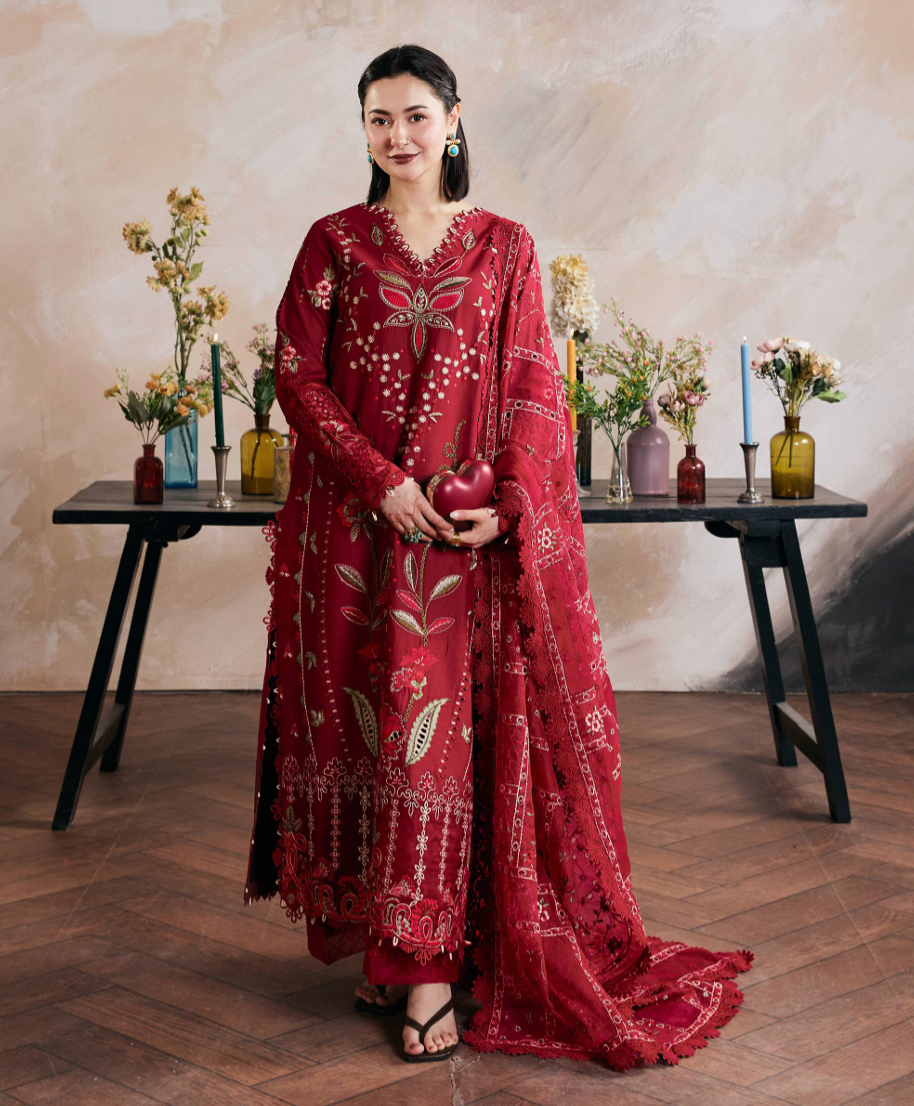 Daneen Embroidered lawn + cotton net dupatta