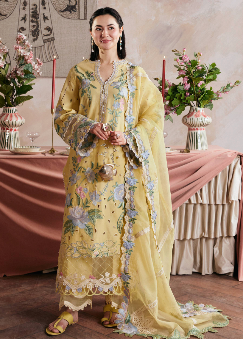 Hamna Embroidered lawn + cotton net dupatta
