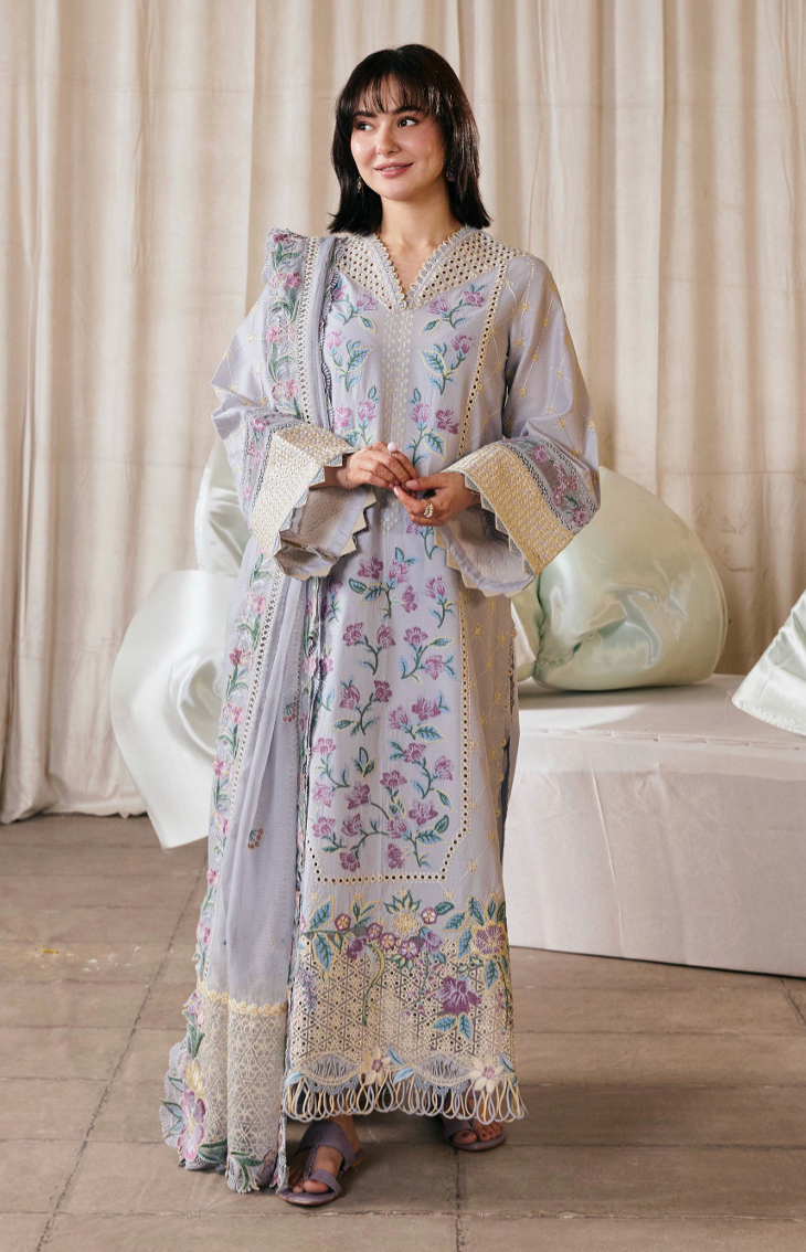 Pari Embroidered lawn + cotton net dupatta