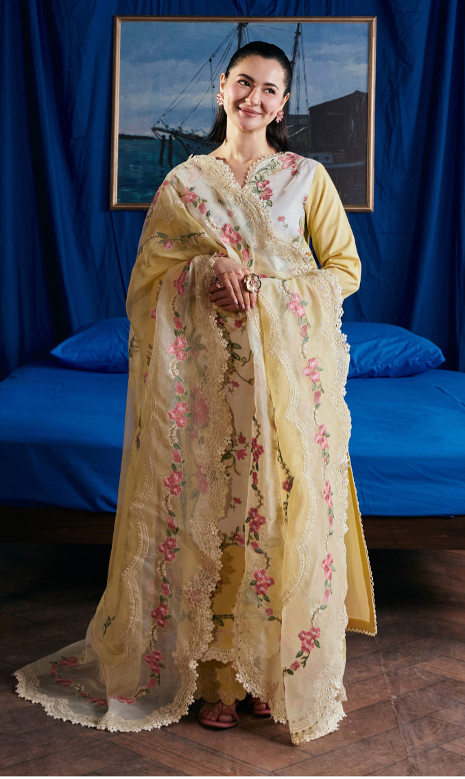 Titli Printed lawn + cotton net dupatta