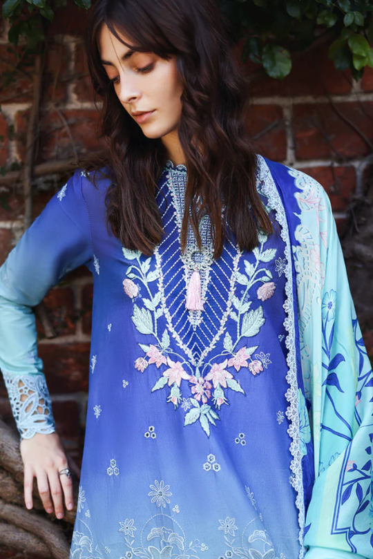 Moonlit Ease – Embroidered Ombre Lawn Dress