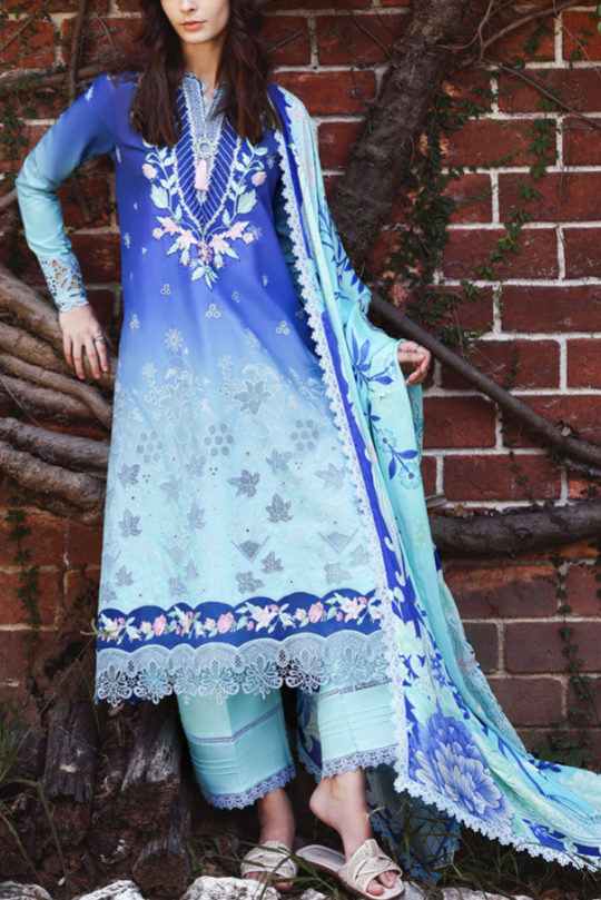 Moonlit Ease – Embroidered Ombre Lawn Dress