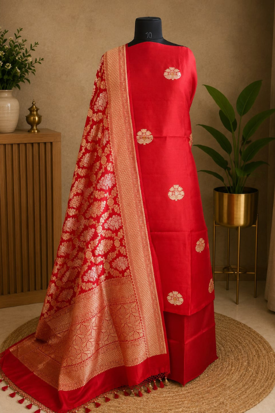 Three piece unstitch pure Banarasi  suit