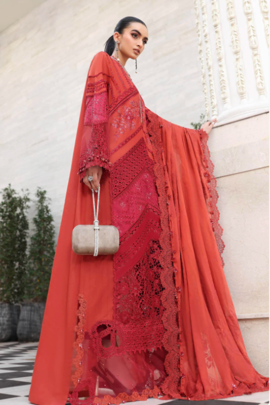 Maria B Lawn Vol Deep Rose Festive Lawn Dress
