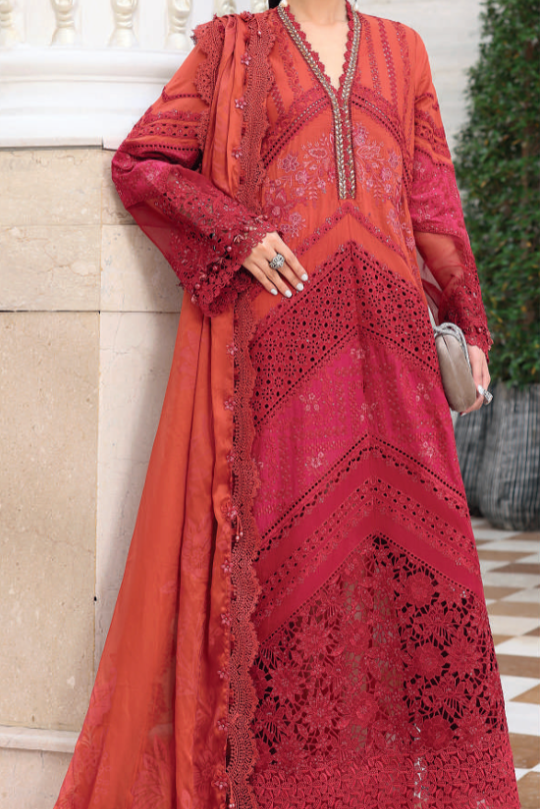 Maria B Lawn Vol Deep Rose Festive Lawn Dress