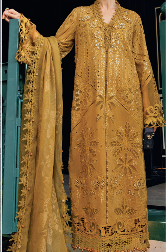 Maria B Lawn Vol  Mustard Gold Luxury Lawn Collection