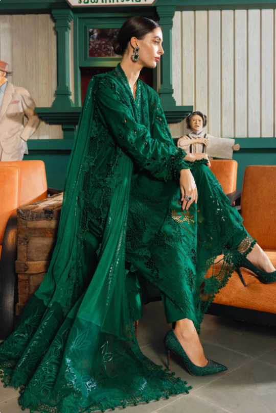 Maria B Lawn Vol 26 Emerald Green Embroidered Lawn Set